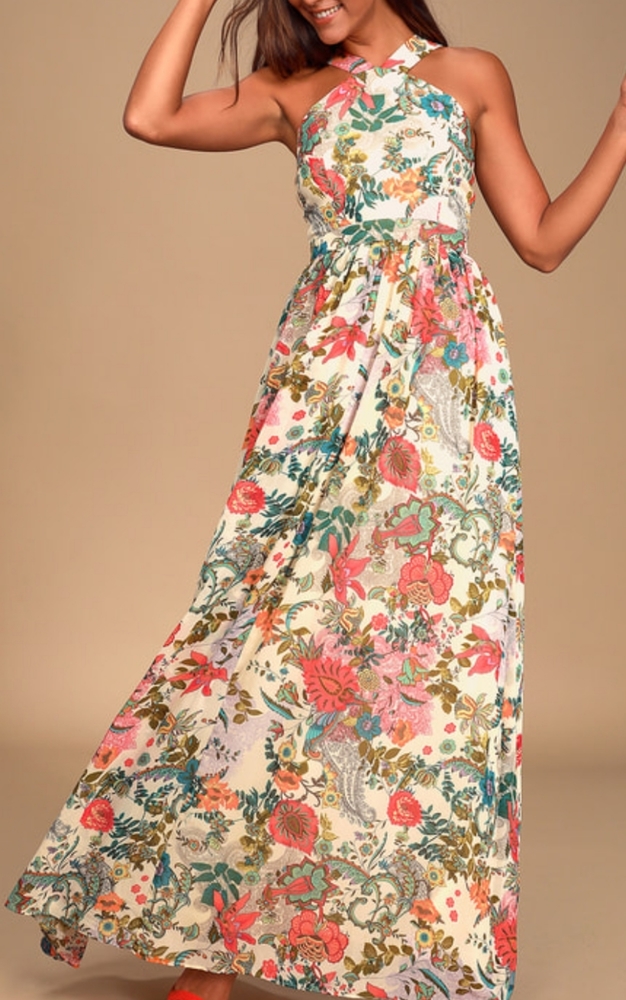 Lulu's Lilja Cream Floral Print Maxi Dress